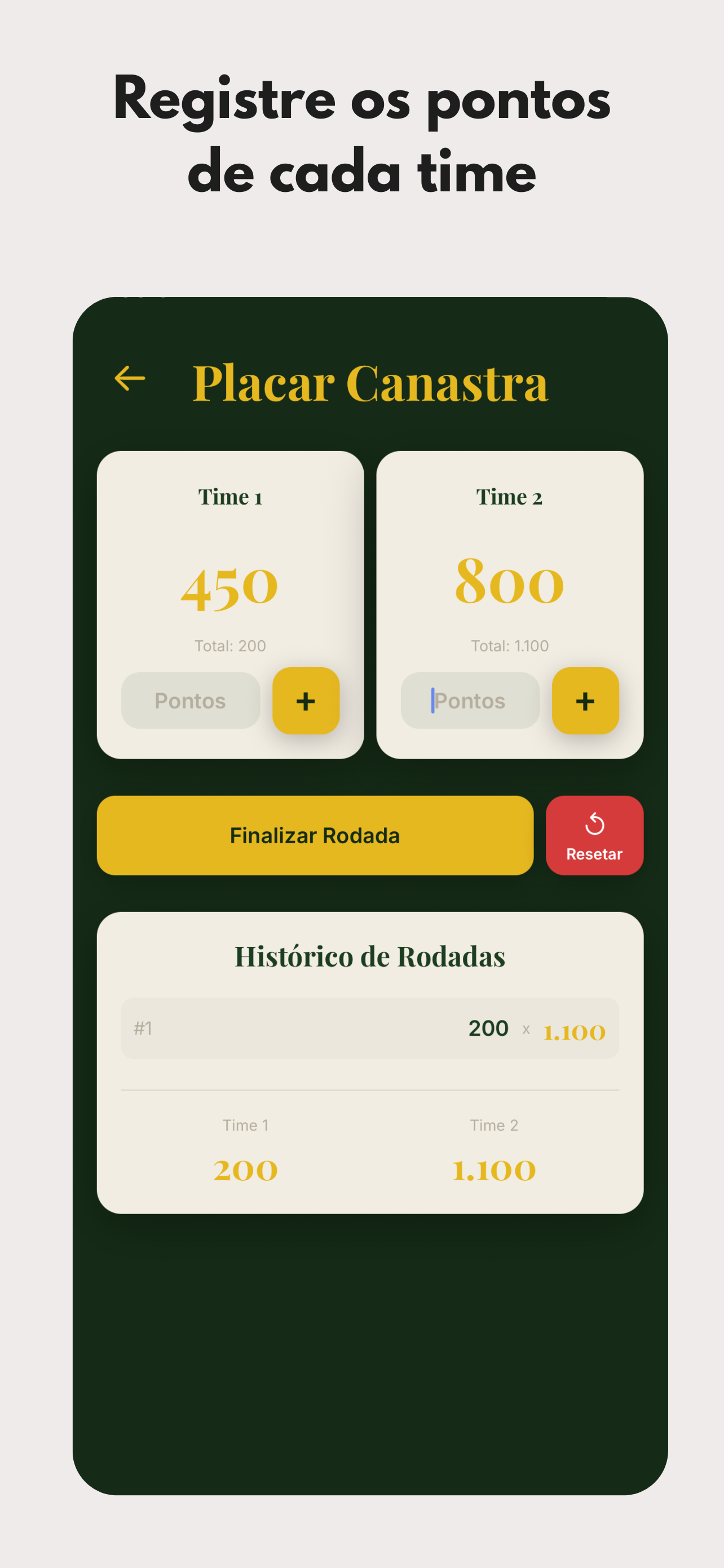 Tela de pontuacao com placar dos dois times